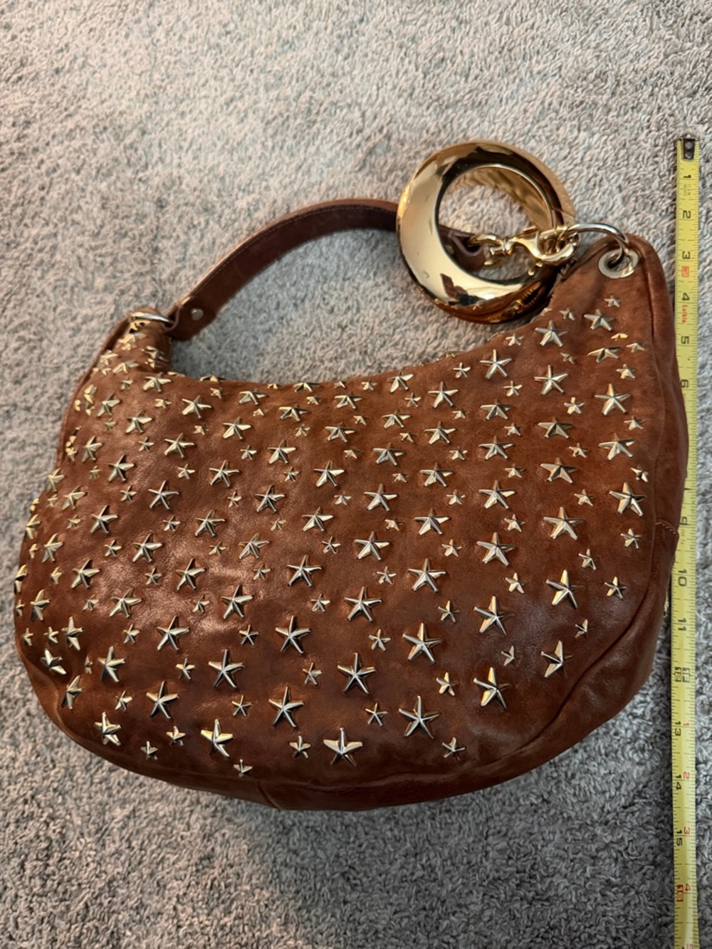 Jimmy Choo Star-Studded Brown Leather Shoulder Bag - Picture 12 of 14